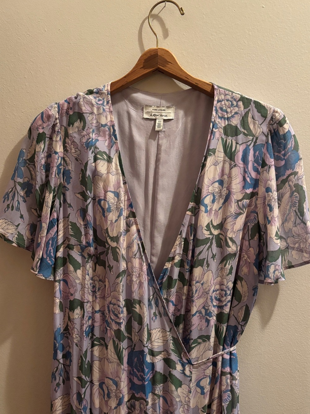 & Other Stories Lavender Floral Wrap Dress with Flutter Sleeves